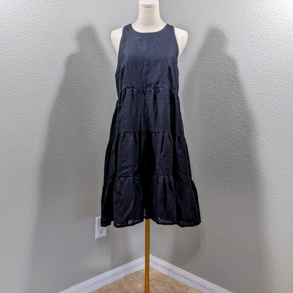 Civico 51 Sleeveless Linen Tiered Dress, NWT, Black, Made in Italy